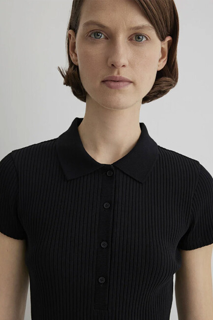 Kadın Polo Yaka Penye 1613120-900 Siyah - Thumbnail