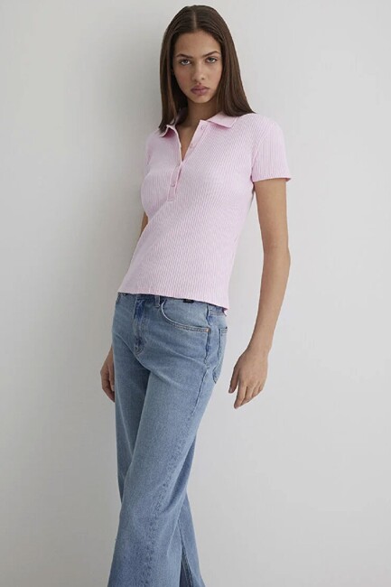 Kadın Polo Yaka Tişört 1613120-71008 Pembe (2)