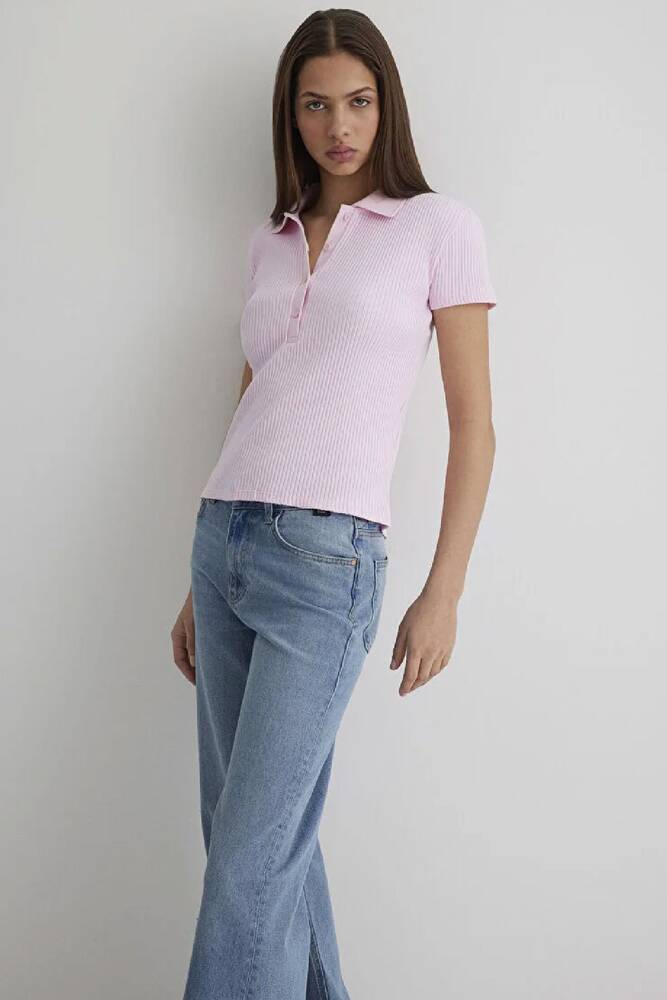 Kadın Polo Yaka Tişört 1613120-71008 Pembe 