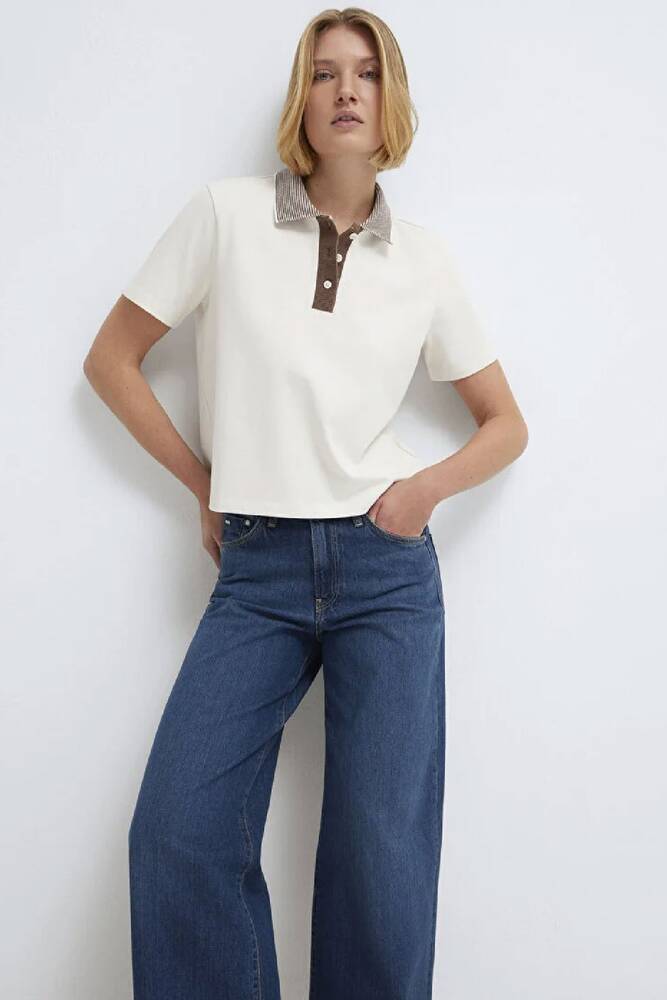 Kadın Polo Yaka Tişört 1614118-70048 Ekru 