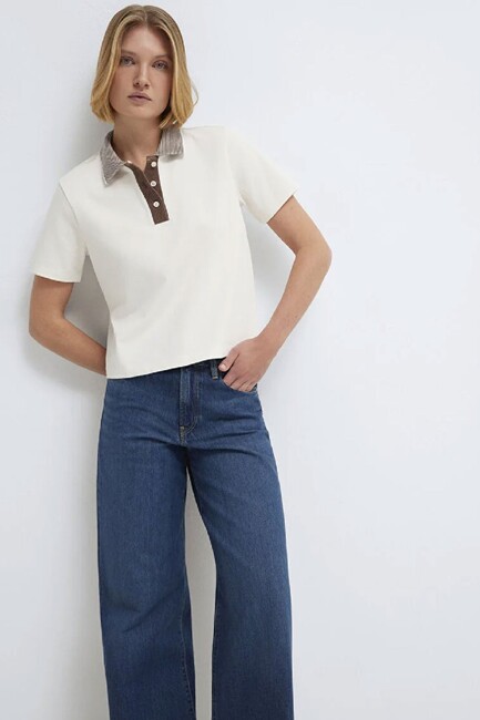 Kadın Polo Yaka Tişört 1614118-70048 Ekru (2)