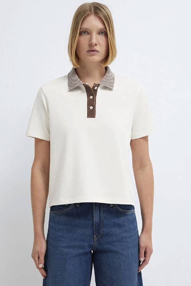 Kadın Polo Yaka Tişört 1614118-70048 Ekru 