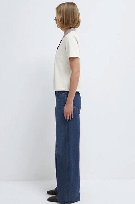 Kadın Polo Yaka Tişört 1614118-70048 Ekru - Thumbnail