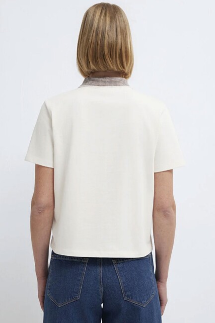 Kadın Polo Yaka Tişört 1614118-70048 Ekru - Thumbnail
