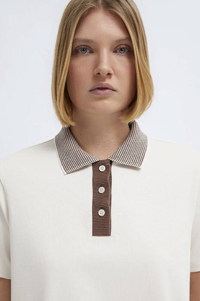 Kadın Polo Yaka Tişört 1614118-70048 Ekru 