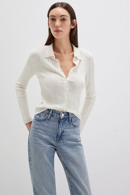 Kadın Polo Yaka Triko 1710838-80194 Ekru (2)