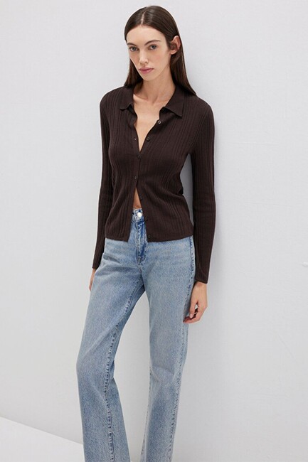 Kadın Polo Yaka Triko 1710838-90704 Kahve (2)