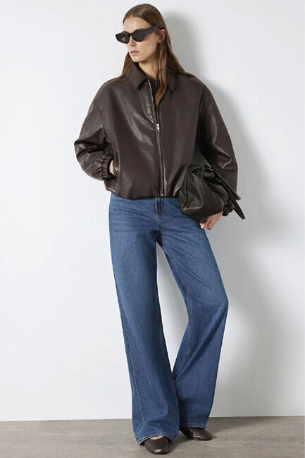 Kadın PU Ceket 1110614-88083 Kahve (2)