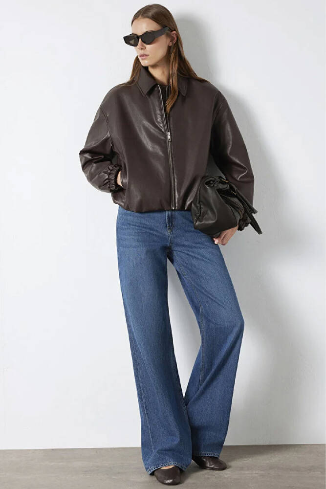 Kadın PU Ceket 1110614-88083 Kahve 