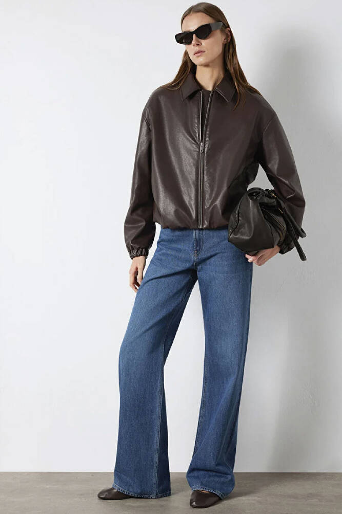 Kadın PU Ceket 1110614-88083 Kahve 
