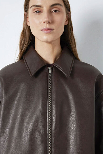 Kadın PU Ceket 1110614-88083 Kahve - Thumbnail