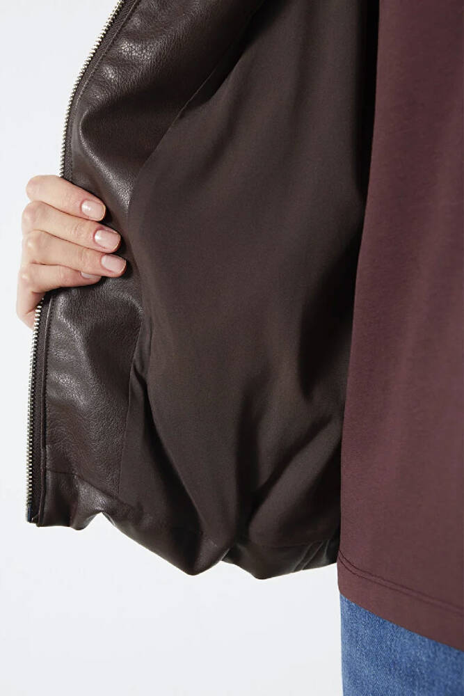 Kadın PU Ceket 1110614-88083 Kahve 