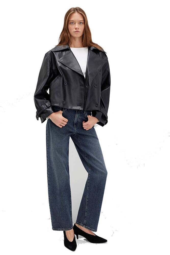 Kadın PU Kısa Ceket 1110709-900 Siyah 