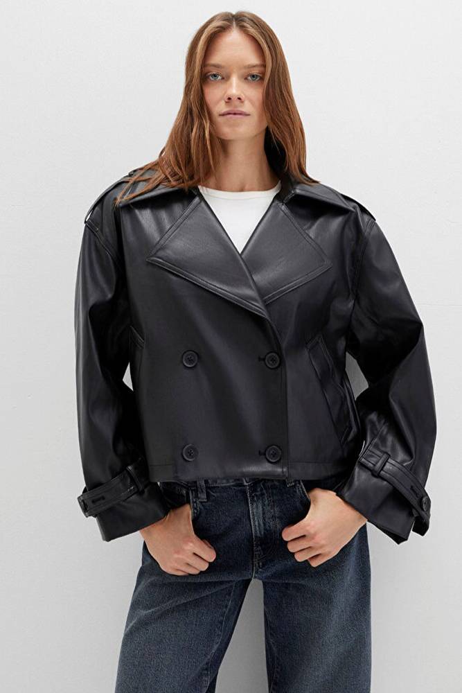 Kadın PU Kısa Ceket 1110709-900 Siyah 
