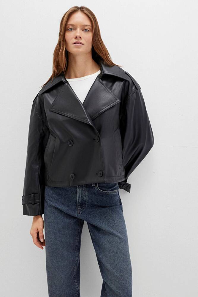 Kadın PU Kısa Ceket 1110709-900 Siyah 