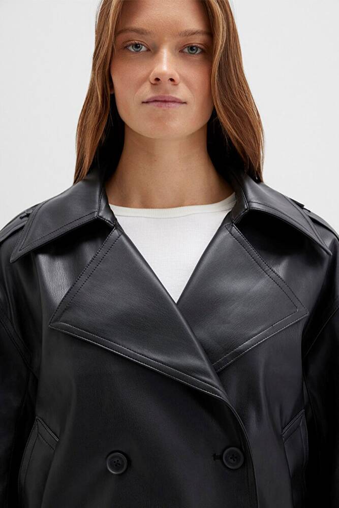 Kadın PU Kısa Ceket 1110709-900 Siyah 