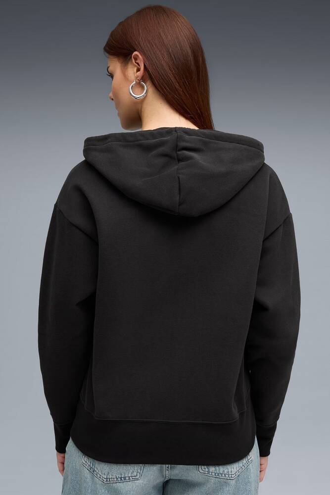 Kadın Relaxed Full Zıp Kapüşonlu Sweat 633011-01 Siyah 