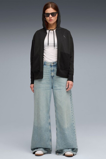 Kadın Relaxed Full Zıp Kapüşonlu Sweat 633011-01 Siyah (3)