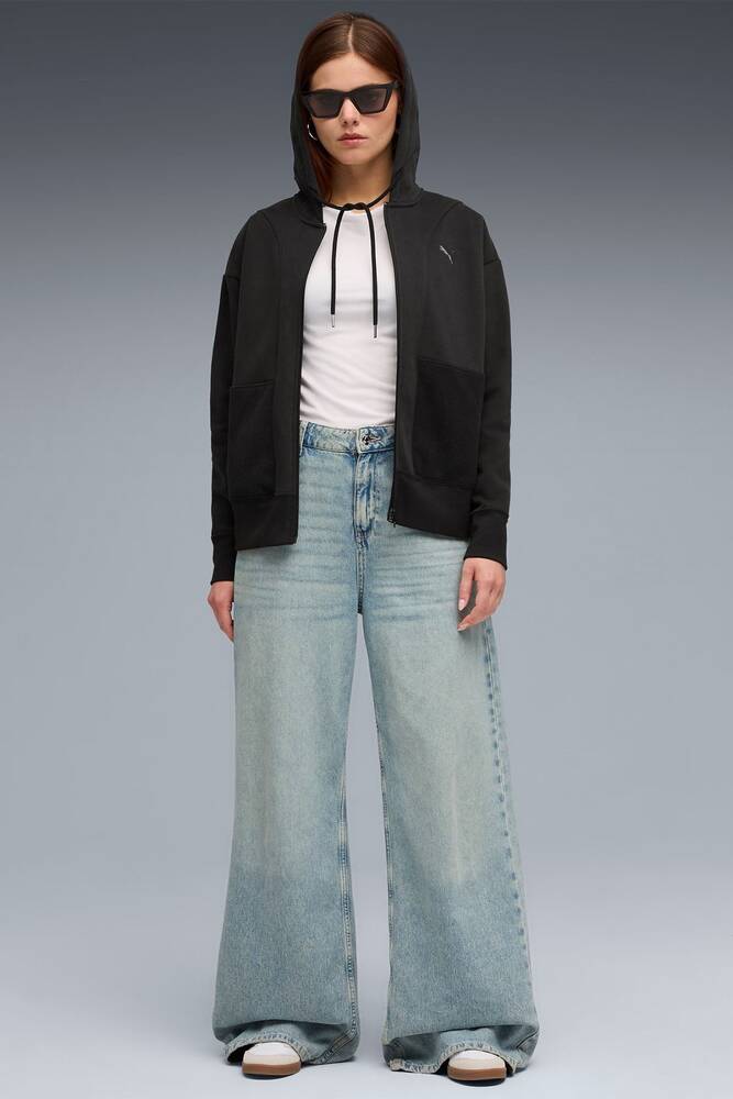 Kadın Relaxed Full Zıp Kapüşonlu Sweat 633011-01 Siyah 