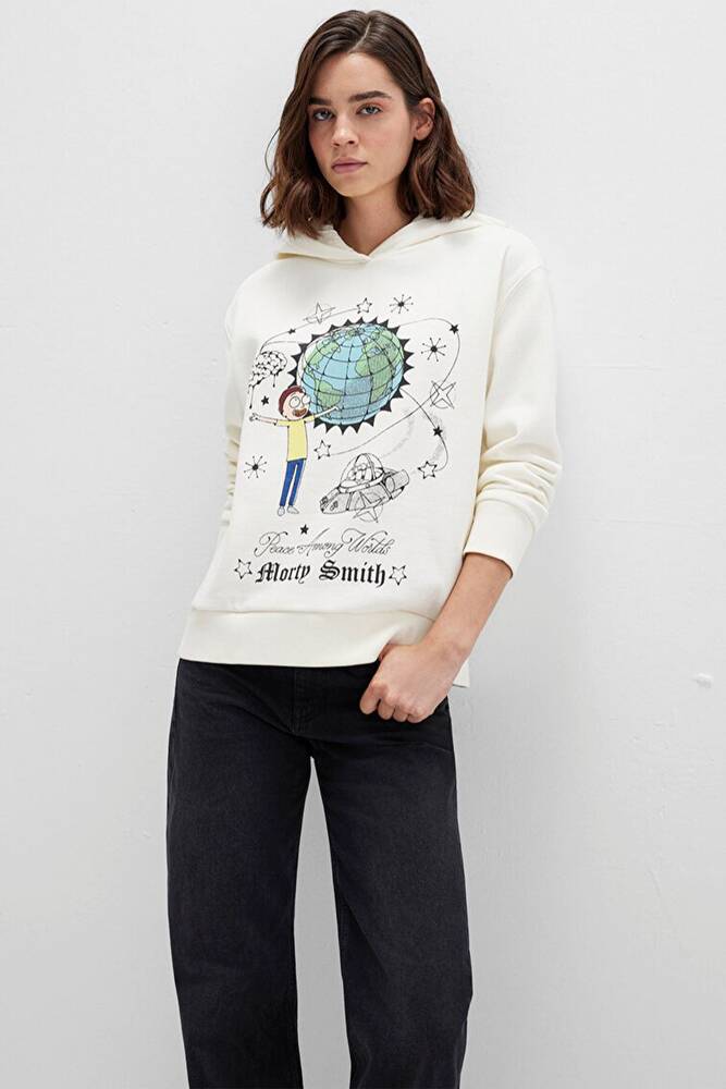 Kadın Rıck And Morty Baskılı Sweat 1S10468-80194 Ekru 