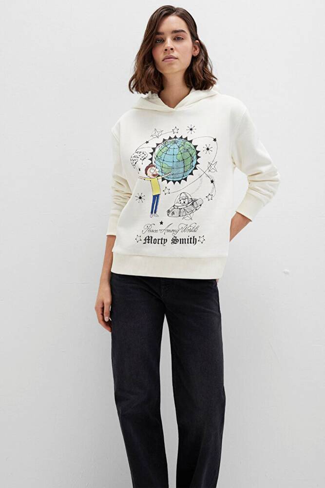 Kadın Rıck And Morty Baskılı Sweat 1S10468-80194 Ekru 