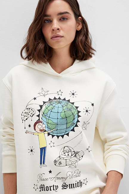 Kadın Rıck And Morty Baskılı Sweat 1S10468-80194 Ekru (3)