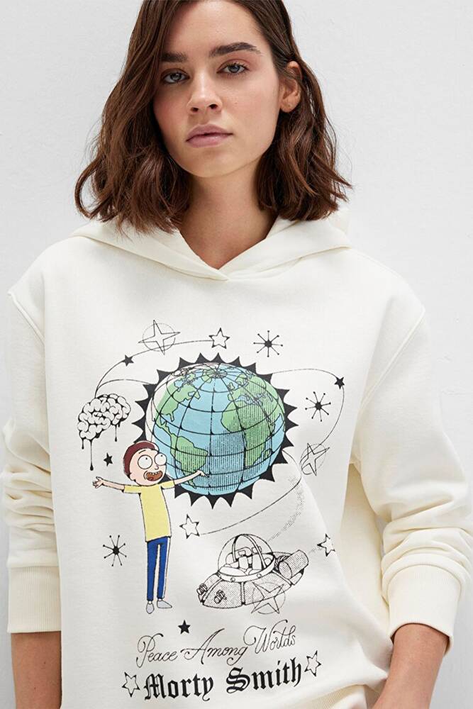 Kadın Rıck And Morty Baskılı Sweat 1S10468-80194 Ekru 