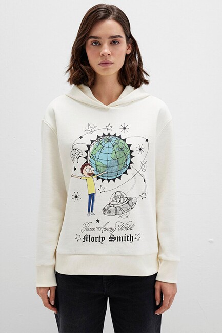 Kadın Rıck And Morty Baskılı Sweat 1S10468-80194 Ekru - Thumbnail