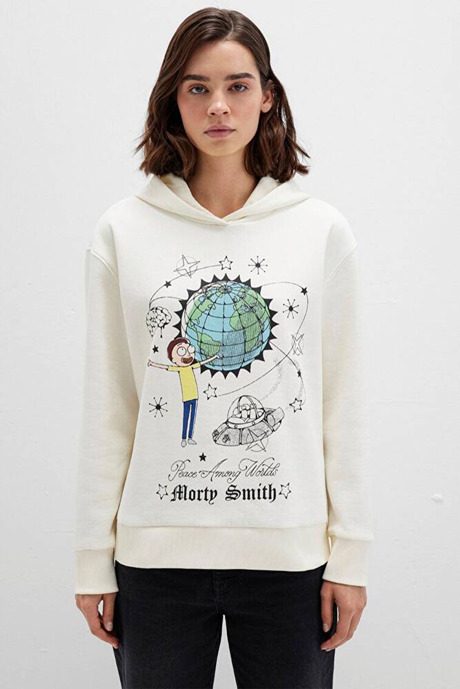 Kadın Rıck And Morty Baskılı Sweat 1S10468-80194 Ekru 