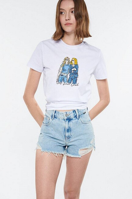 Kadın Self Love Club Baskılı Tişört 1611306-620 Beyaz (1)