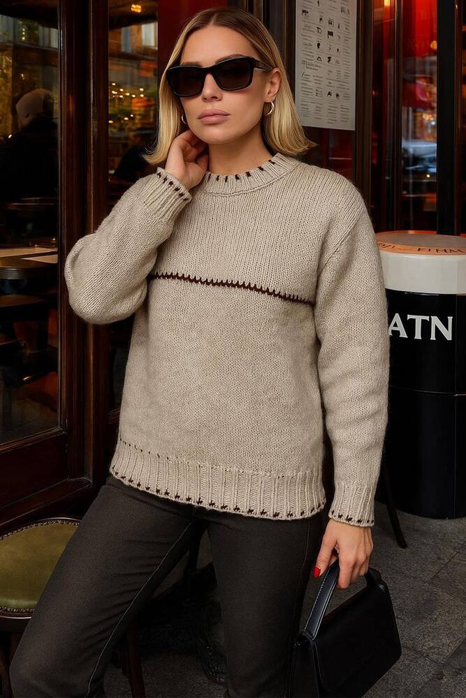 Kadın Simli Kazak 25K0195K1 Bej 