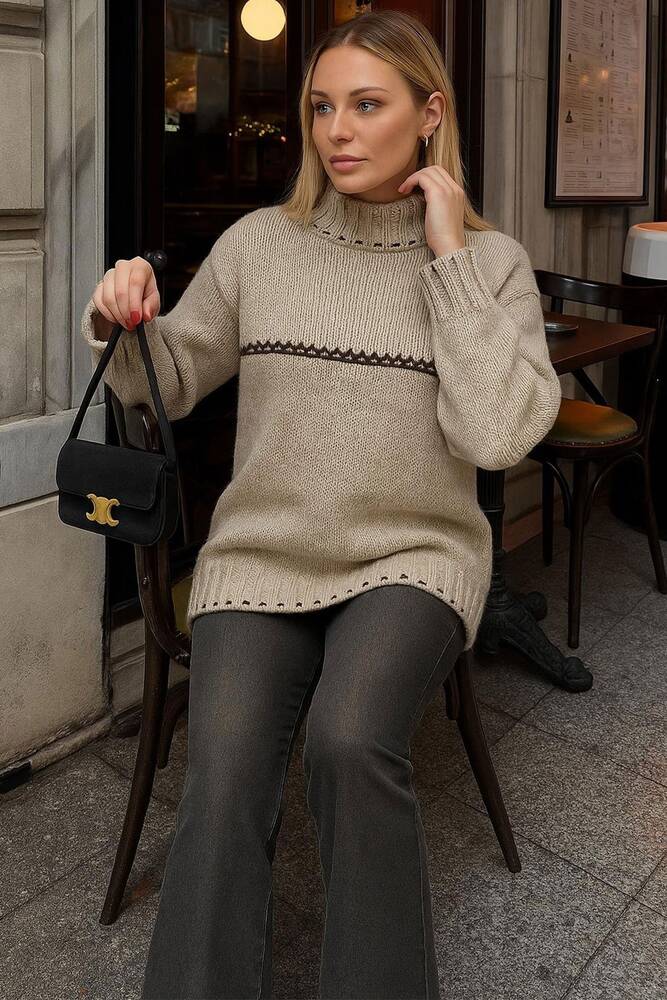 Kadın Simli Kazak 25K0195K1 Bej 