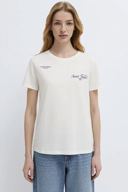 Kadın Slogan Baskılı Tişört 1613891-80194 Ekru (3)