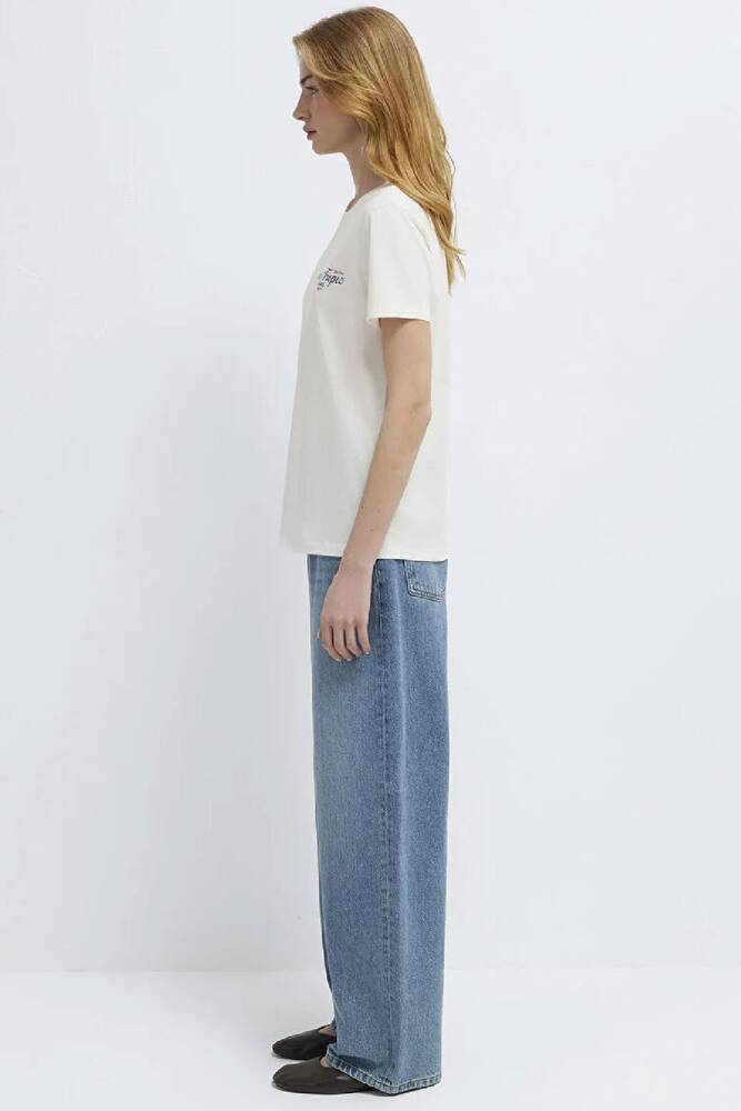 Kadın Slogan Baskılı Tişört 1613891-80194 Ekru 