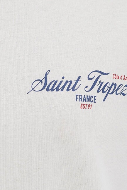 Kadın Slogan Baskılı Tişört 1613891-80194 Ekru - Thumbnail