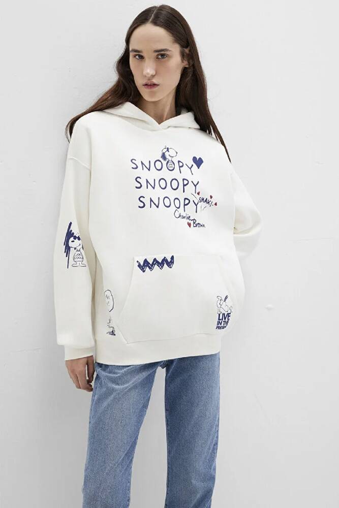 Kadın Snoopy Baskılı Sweat 1S10470-80194 Ekru 