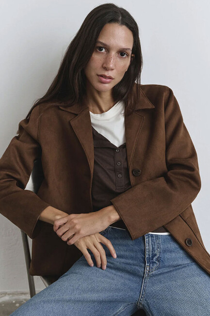 Kadın Suni Süet Blazer Ceket 1110831-87736 Kahve - 2