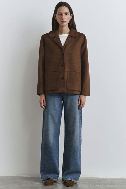 Kadın Suni Süet Blazer Ceket 1110831-87736 Kahve - 4