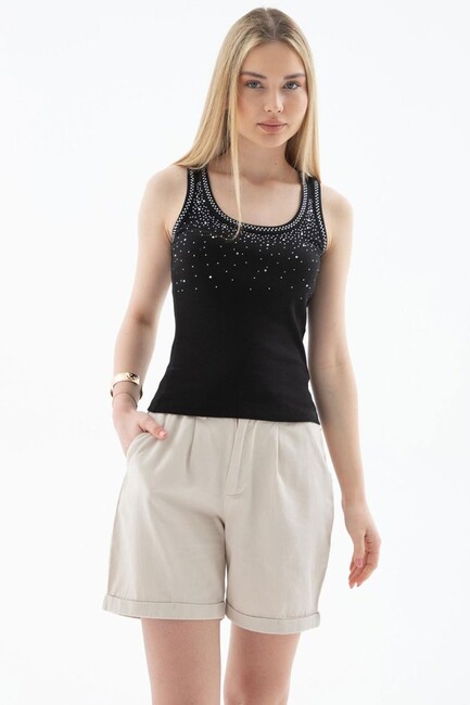 Kadın Taşlı Atlet 25Y0486K1 Siyah (1)