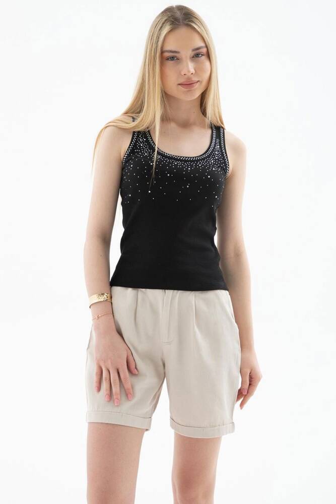 Kadın Taşlı Atlet 25Y0486K1 Siyah 