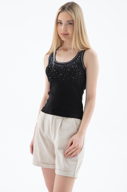 Kadın Taşlı Atlet 25Y0486K1 Siyah - Thumbnail