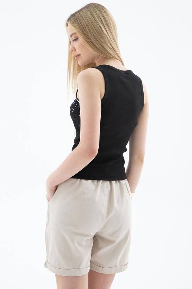 Kadın Taşlı Atlet 25Y0486K1 Siyah 