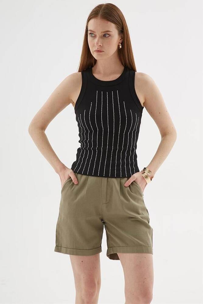 Kadın Taşlı Atlet 25Y0518K1 Siyah 