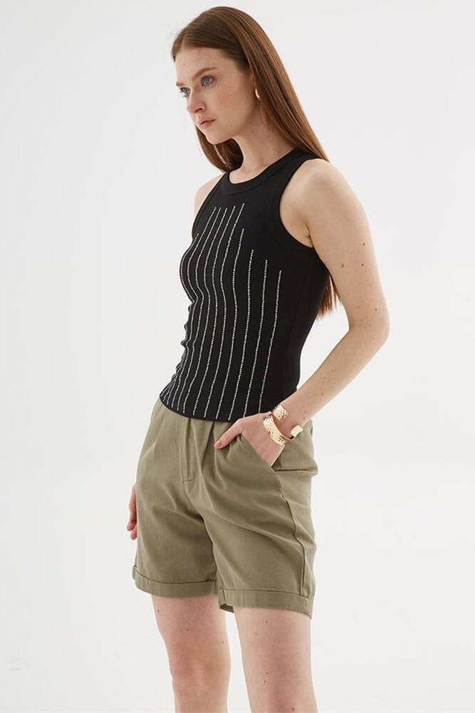 Kadın Taşlı Atlet 25Y0518K1 Siyah 