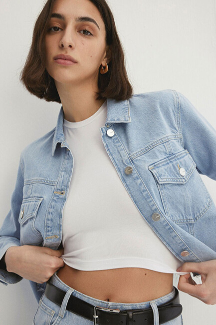 Kadın Thalia Bleached Premium Denim Ceket 1110289-86792 Mavi (2)