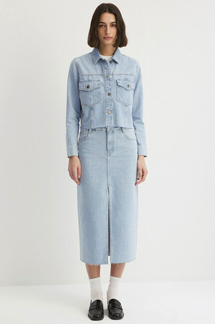 Kadın Thalia Bleached Premium Denim Ceket 1110289-86792 Mavi (3)