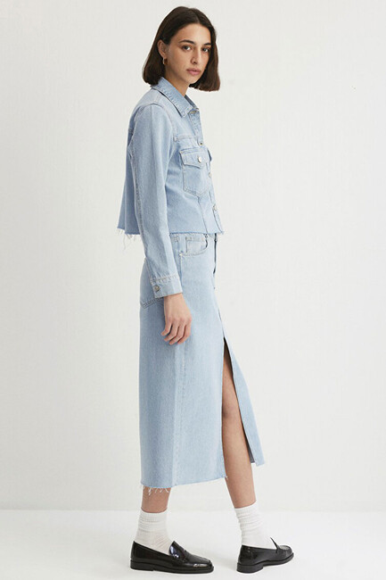 Kadın Thalia Bleached Premium Denim Ceket 1110289-86792 Mavi - Thumbnail