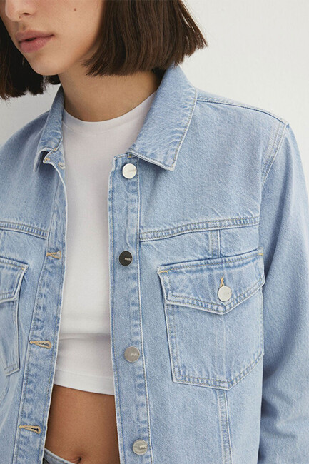 Kadın Thalia Bleached Premium Denim Ceket 1110289-86792 Mavi - Thumbnail