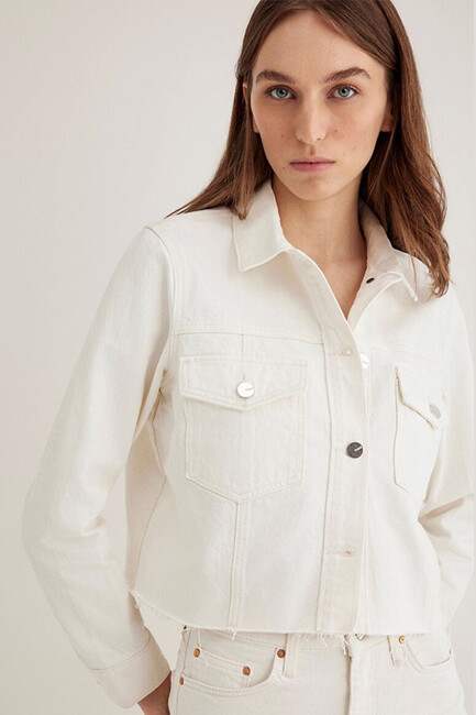 Kadın Thalia Premium Denim Ceket 1110289-89161 Beyaz (2)
