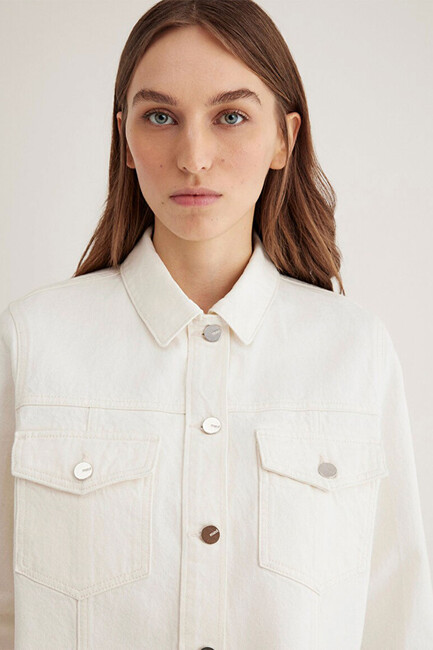 Kadın Thalia Premium Denim Ceket 1110289-89161 Beyaz - Thumbnail